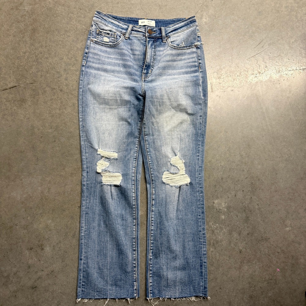 BKE Billie High Rise Cropped Straight Jeans Distressed Light Wash 30x28